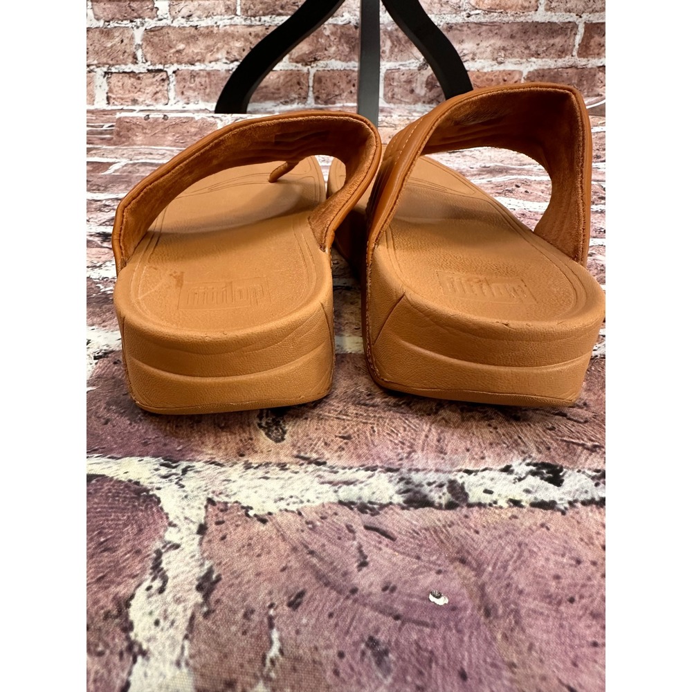 FitFlop Lulu Chevron Leather Toe-Post Sandals Tan Brown DX5-582 Womens 10 - Picture 6 of 16